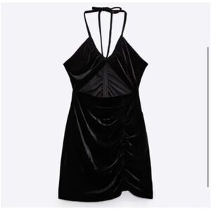 Zara black velvet cutout mini dress NWT